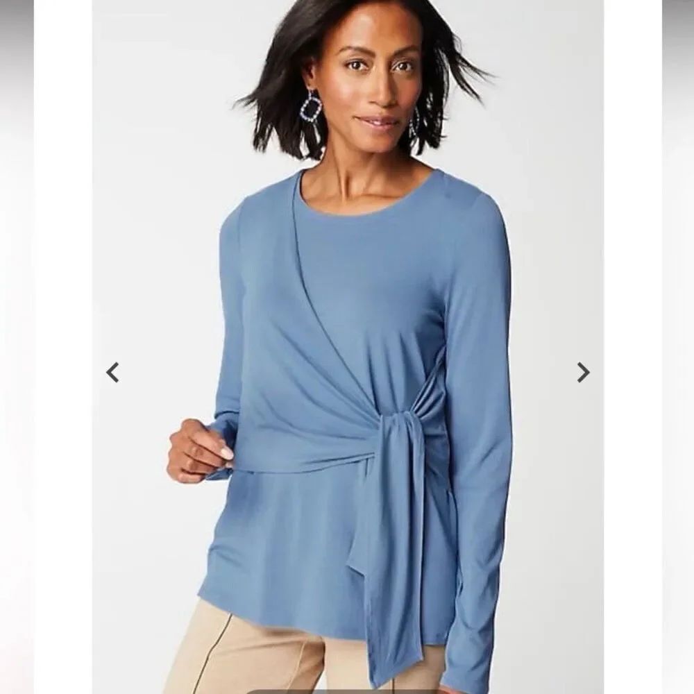 J. Jill Wearever Collection  Stretch Long Sleeve Wrap Blouse Size Large in Blue